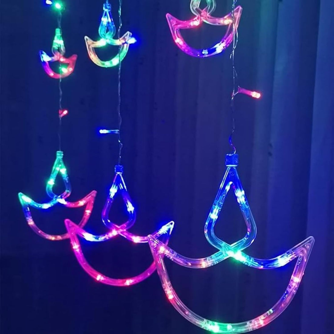 12 Pcs Hanging Diyas String Curtain Light 2.6 Mtr - Multicolor