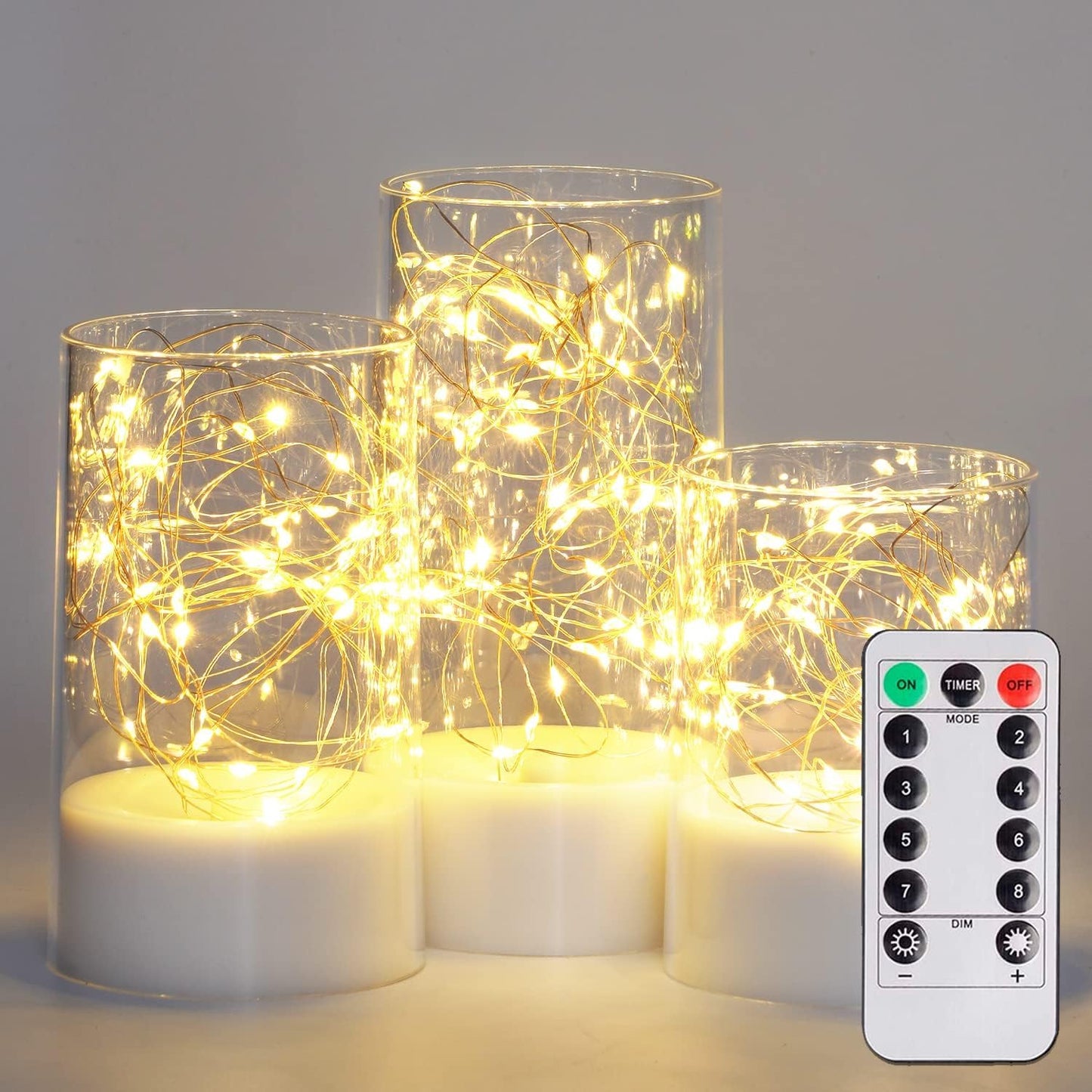 Acrylic Glass Battery Operated Flameless Led Candles With Remote (Pack of 3)- Warm White