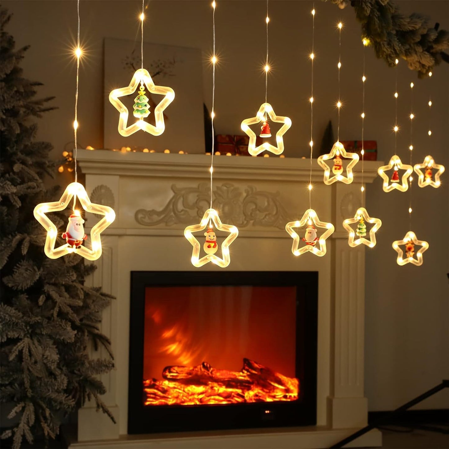 10 Star Shape Curtain Lights - 3 Mtr - Warm White