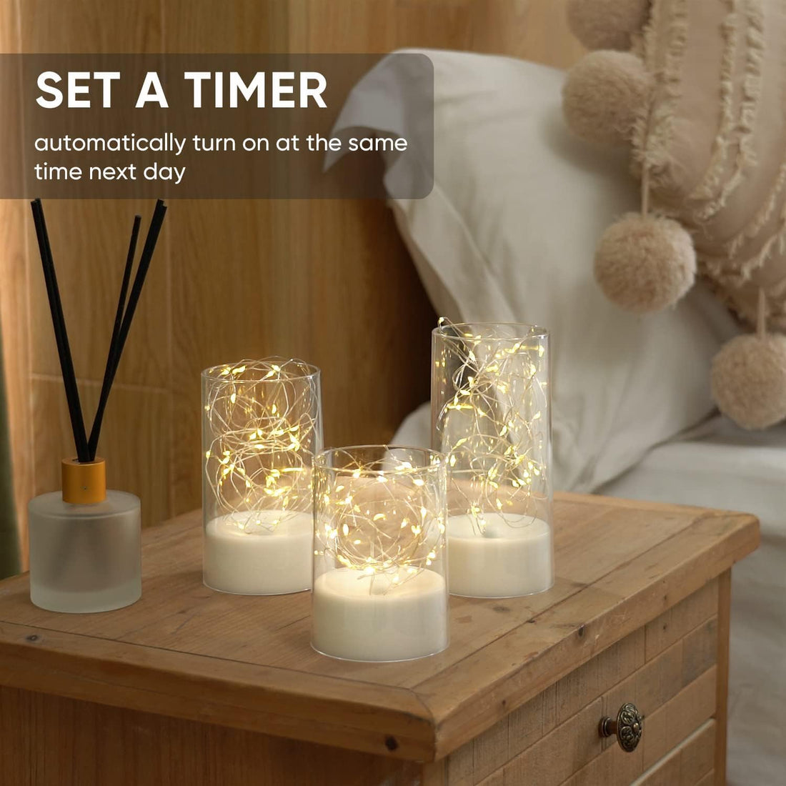 Acrylic Glass Battery Operated Flameless Led Candles With Remote (Pack of 3)- Warm White