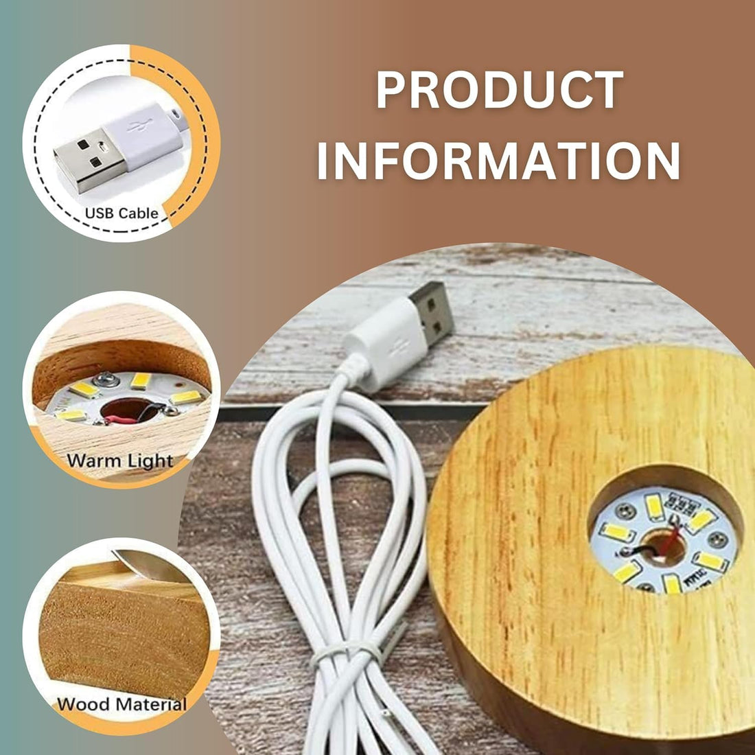 3D Saturn Crystal Ball Night Light With Wooden Base