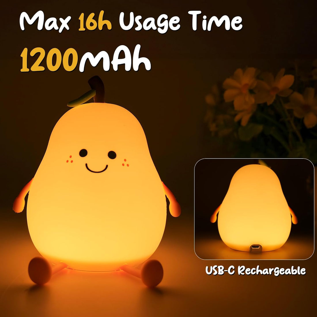 Soft Silicone Cute Pear Night Light-Multicolor