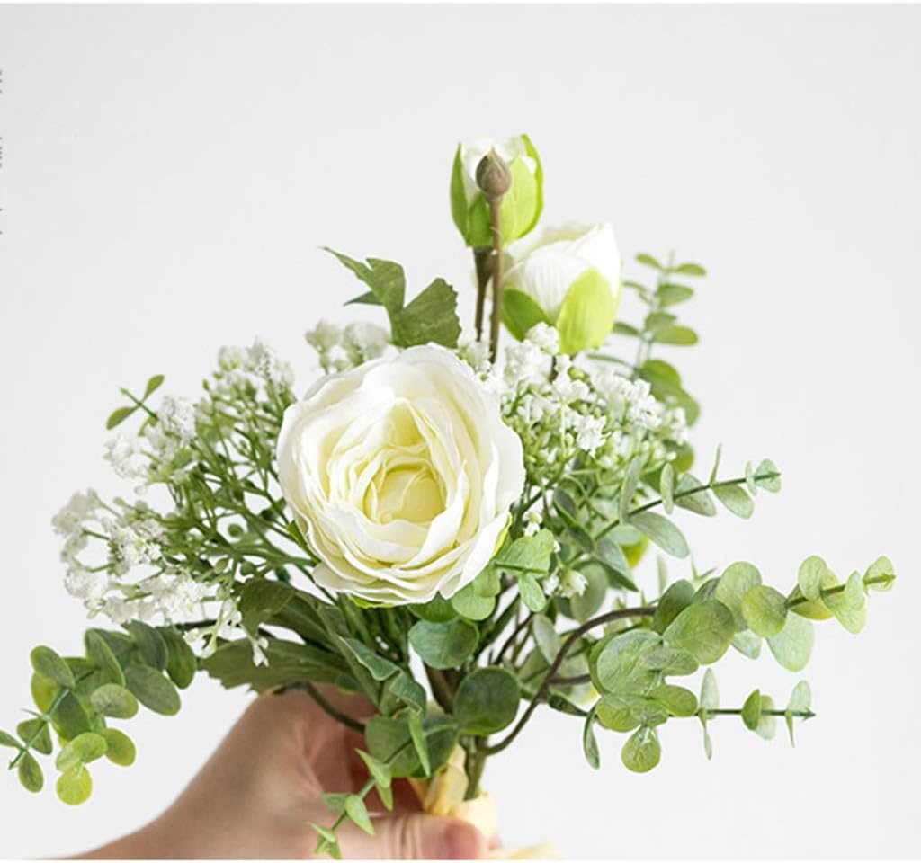 Artificial Fake Silk Flower Arrangement - White (14 inch, Pack of 7, Flower Bunch)