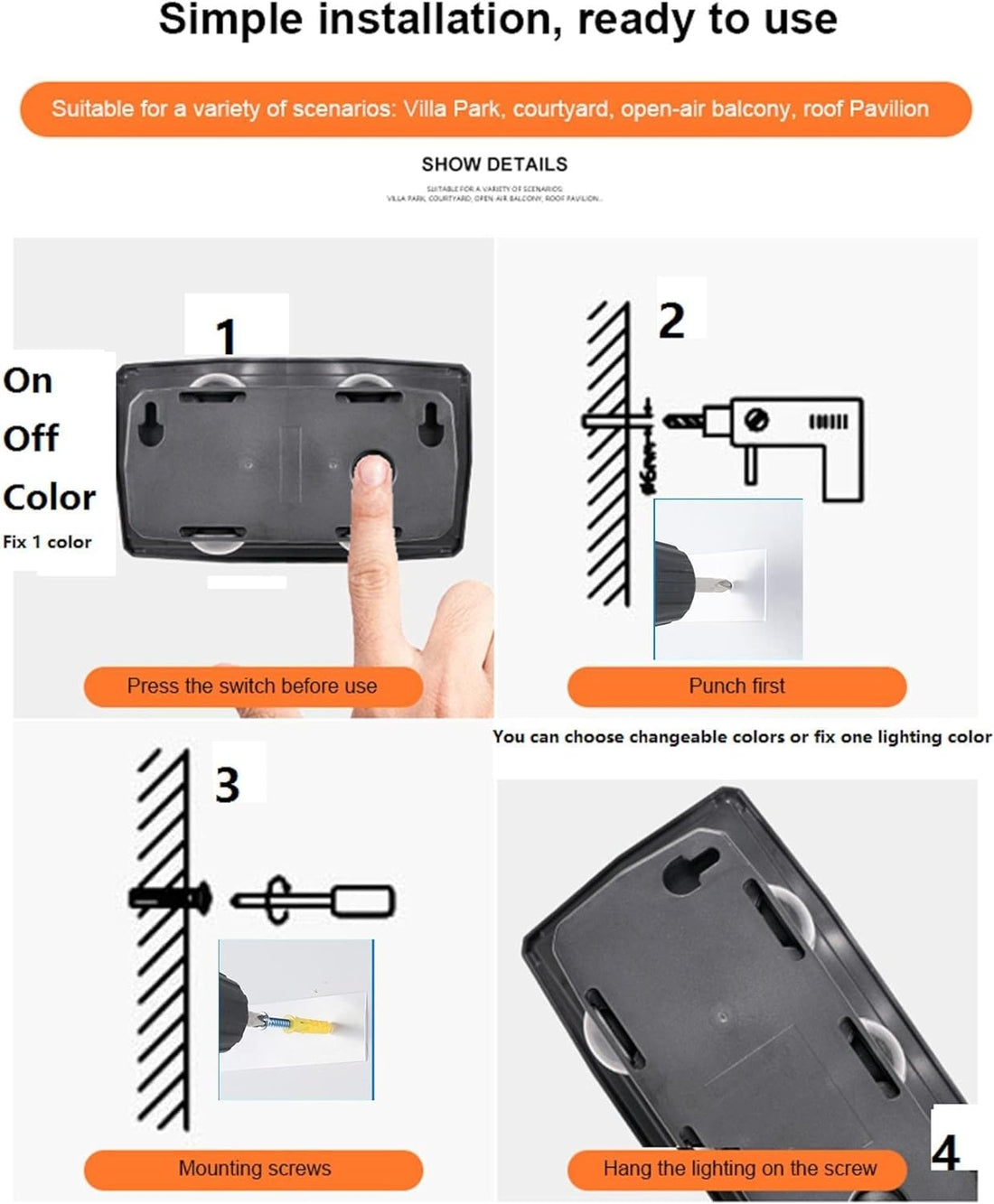 LED Solar Powered Wall Fence Light - Multicolor