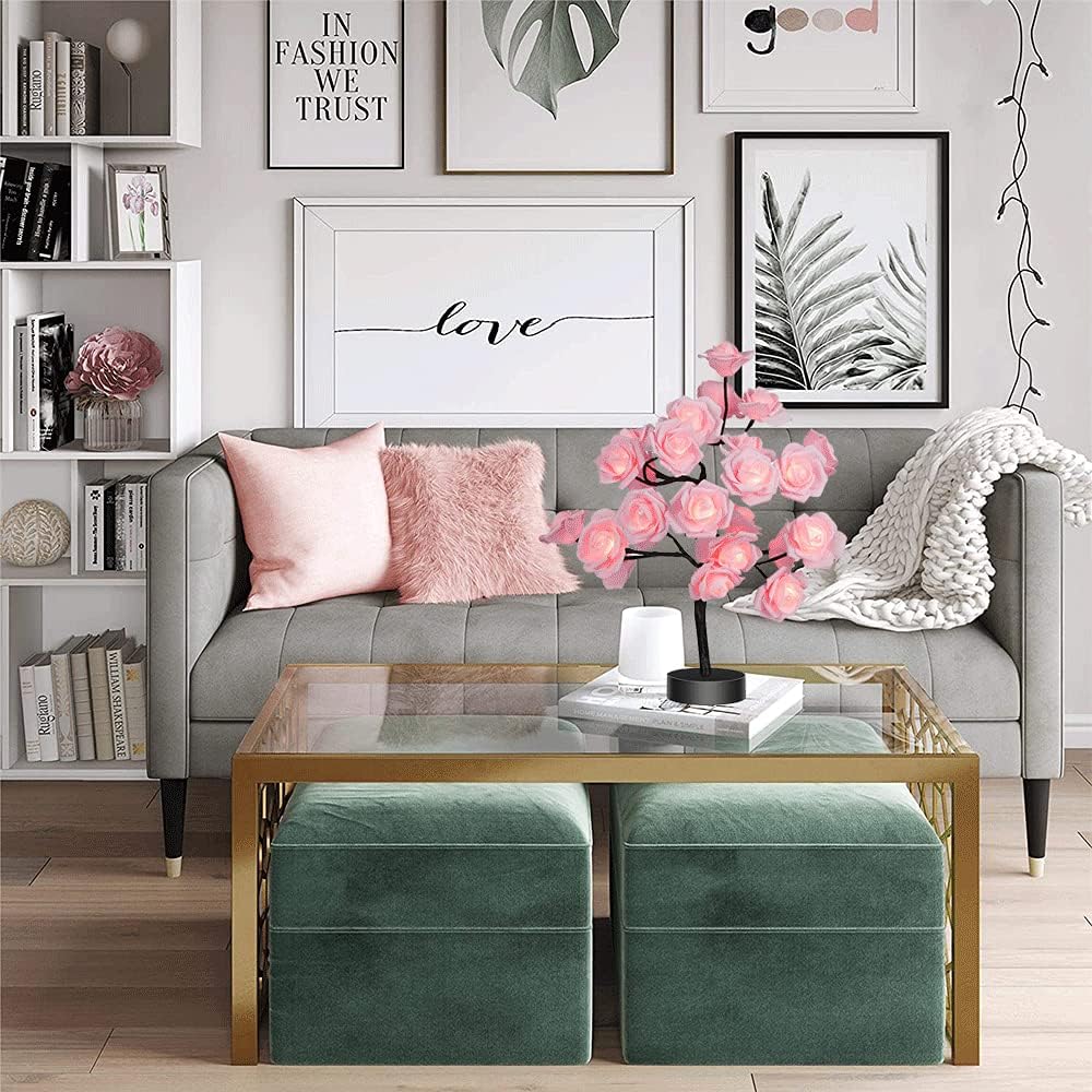 24 LED Rose Flower Tree Table Lamp (Pink)