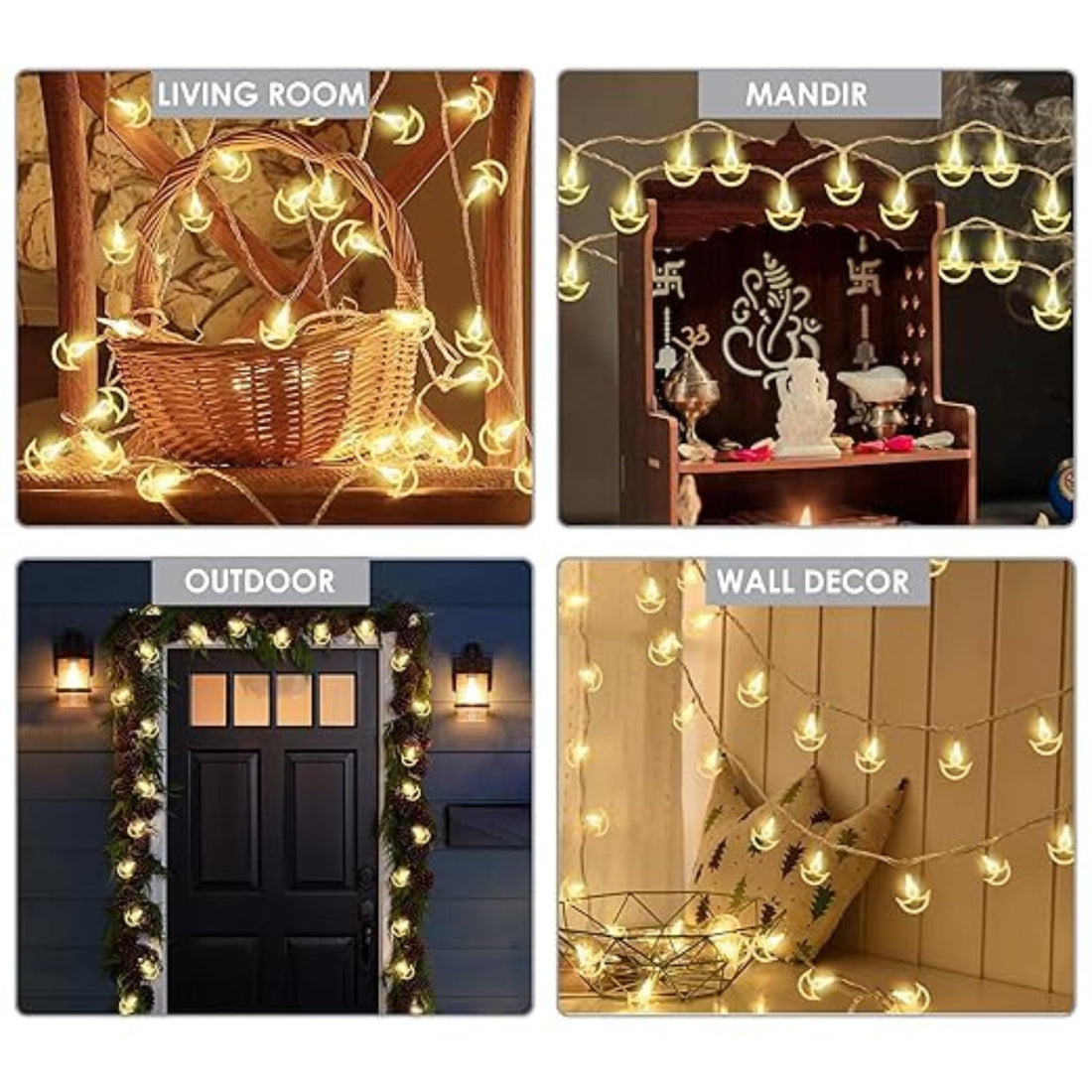 14 Hanging Diyas (3.5m), Fairy String Lights (Warm White)
