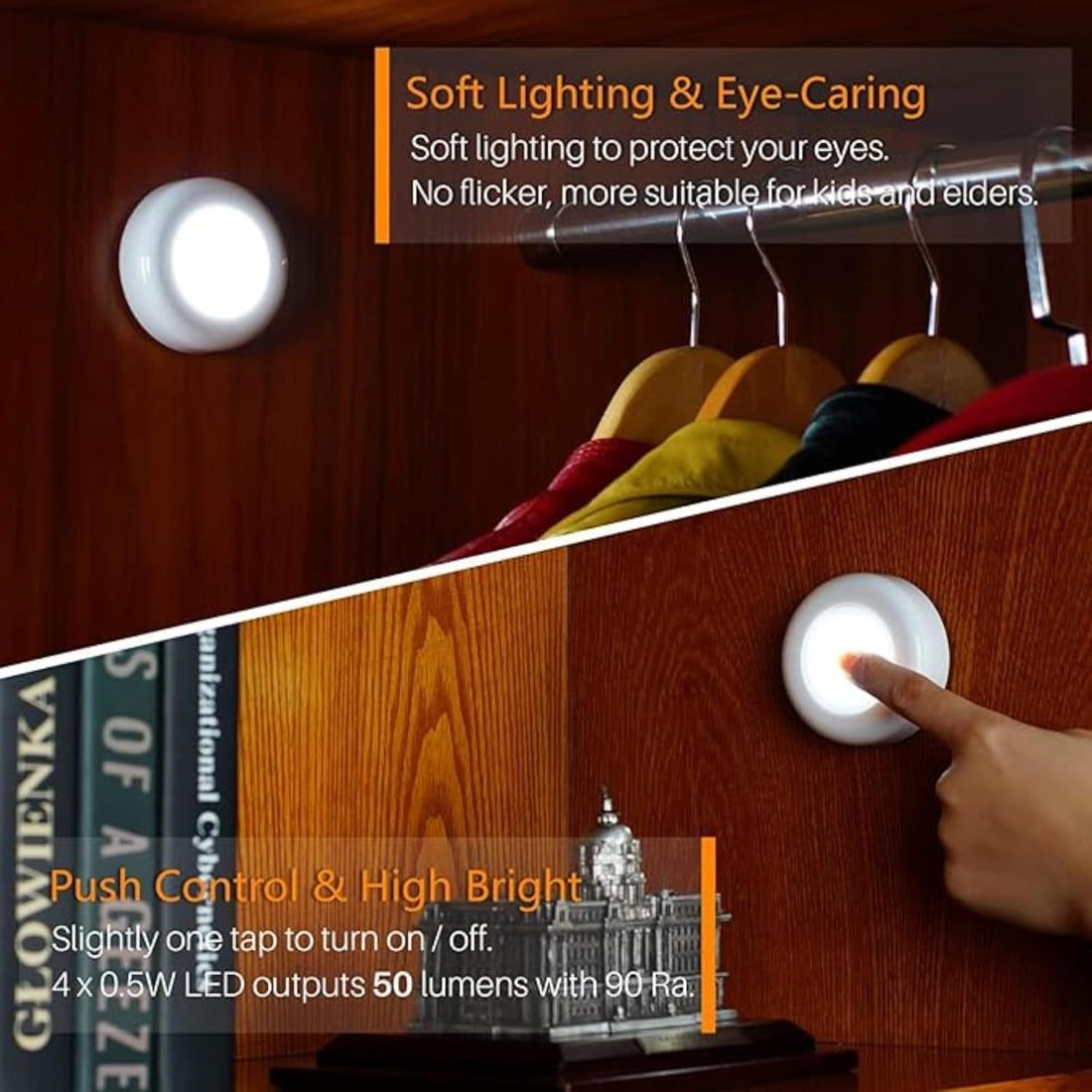 Battery Operated Mini Tap Lights- Night Lamps (Set of 4)