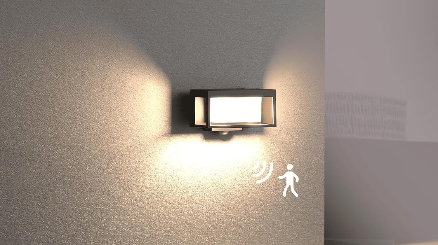 Modern Black Outdoor Solar Wall Light with Motion Sensor ( Box )