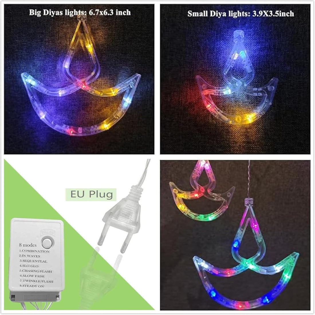 12 Pcs Hanging Diyas String Curtain Light 2.6 Mtr - Multicolor