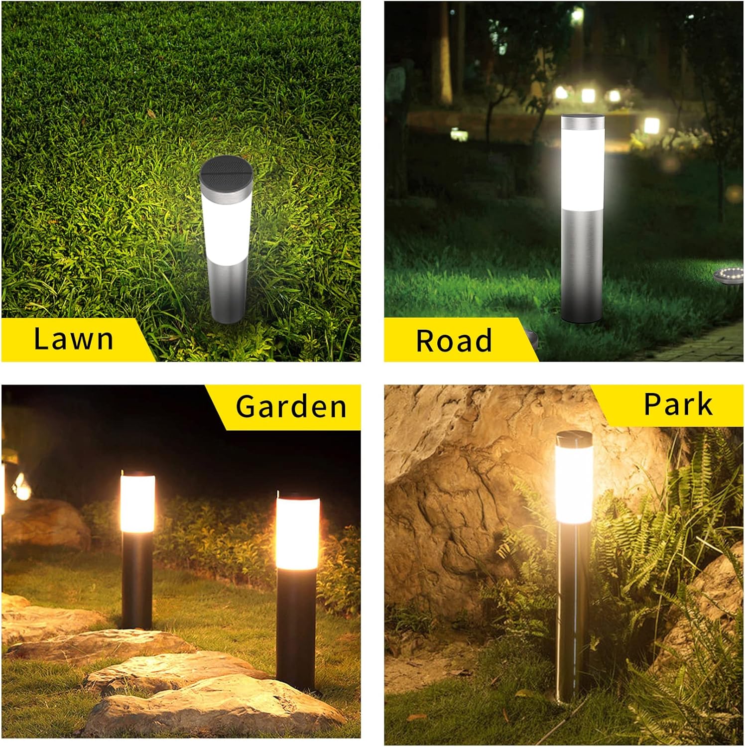 Solar Powered Path Bollard Lights ( Pack of 2, Black )