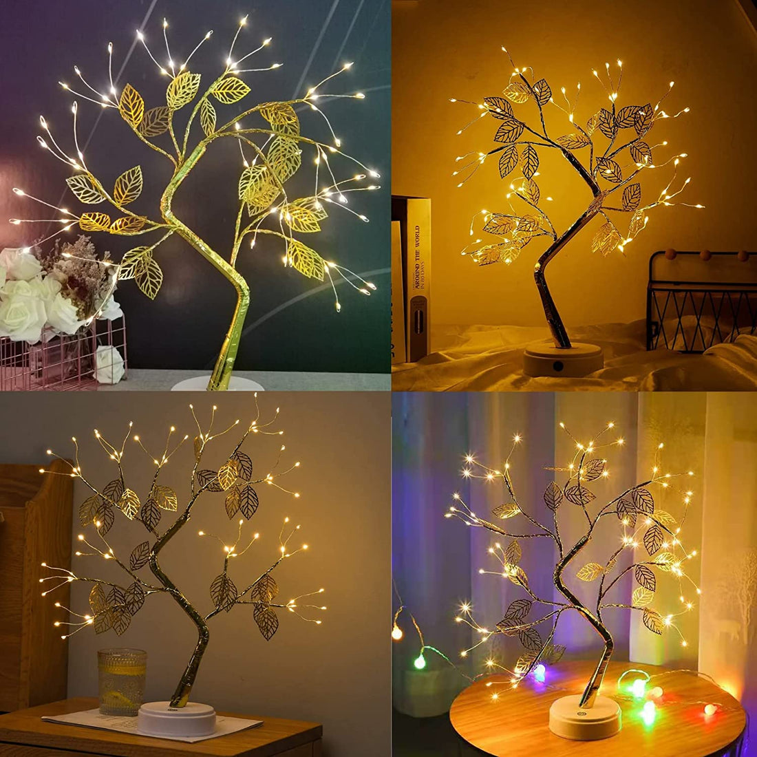 72 LED, 24 Golden Leaf Bonsai Tree Table Lamp - 20 inch