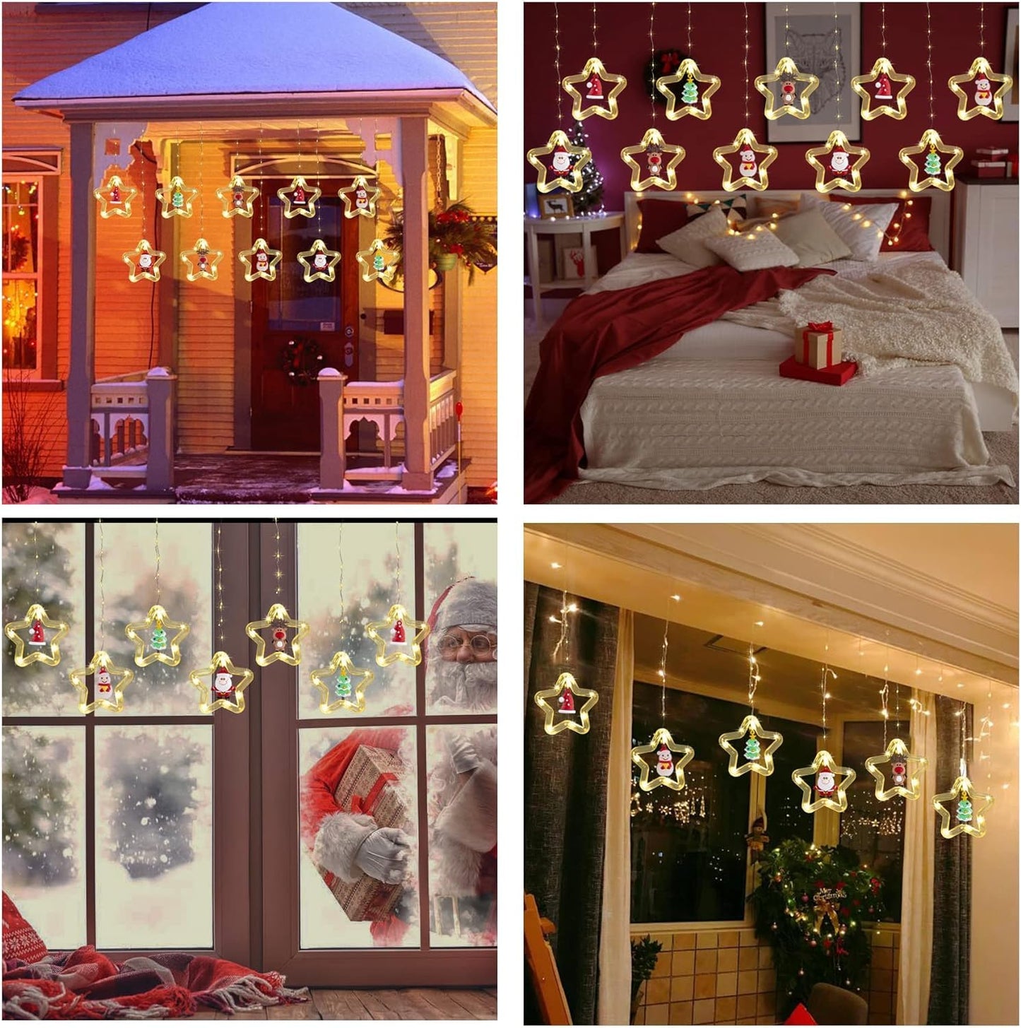 10 Star Shape Curtain Lights - 3 Mtr - Warm White