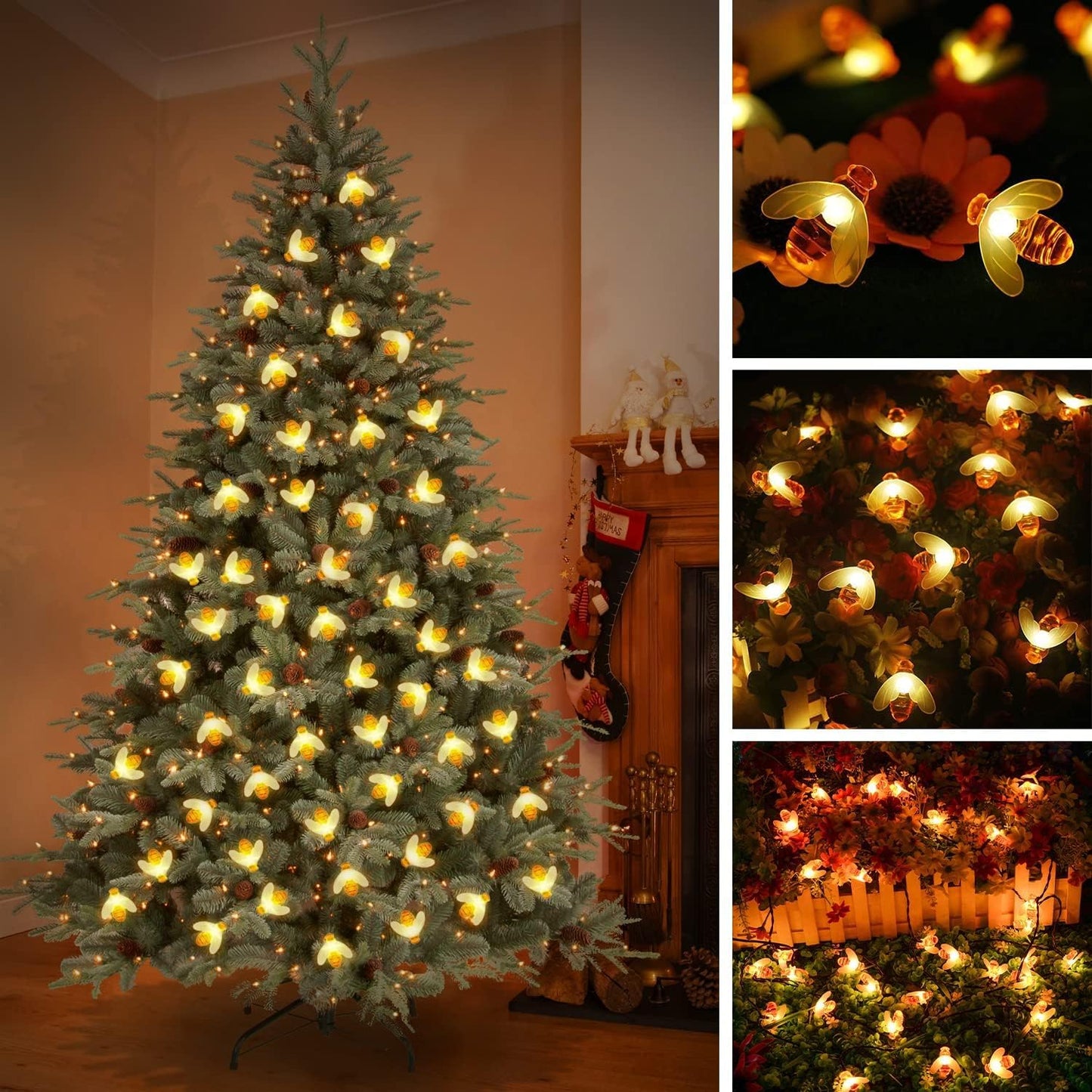 30 LED, 6.5m Solar Powered Cute Bee Design Fairy Lights (Warm White)