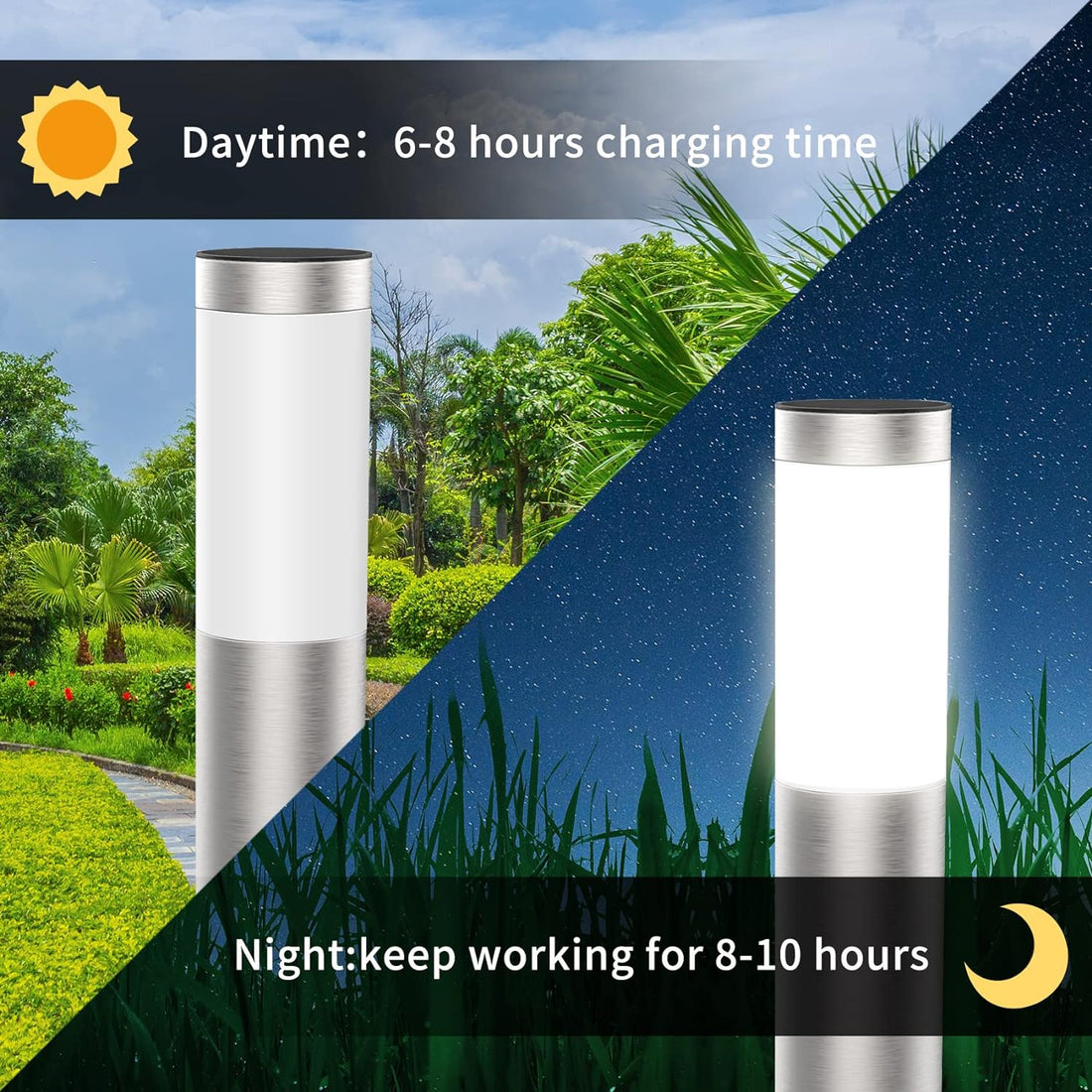 Solar Powered Path Bollard Lights ( Pack of 2, Black )