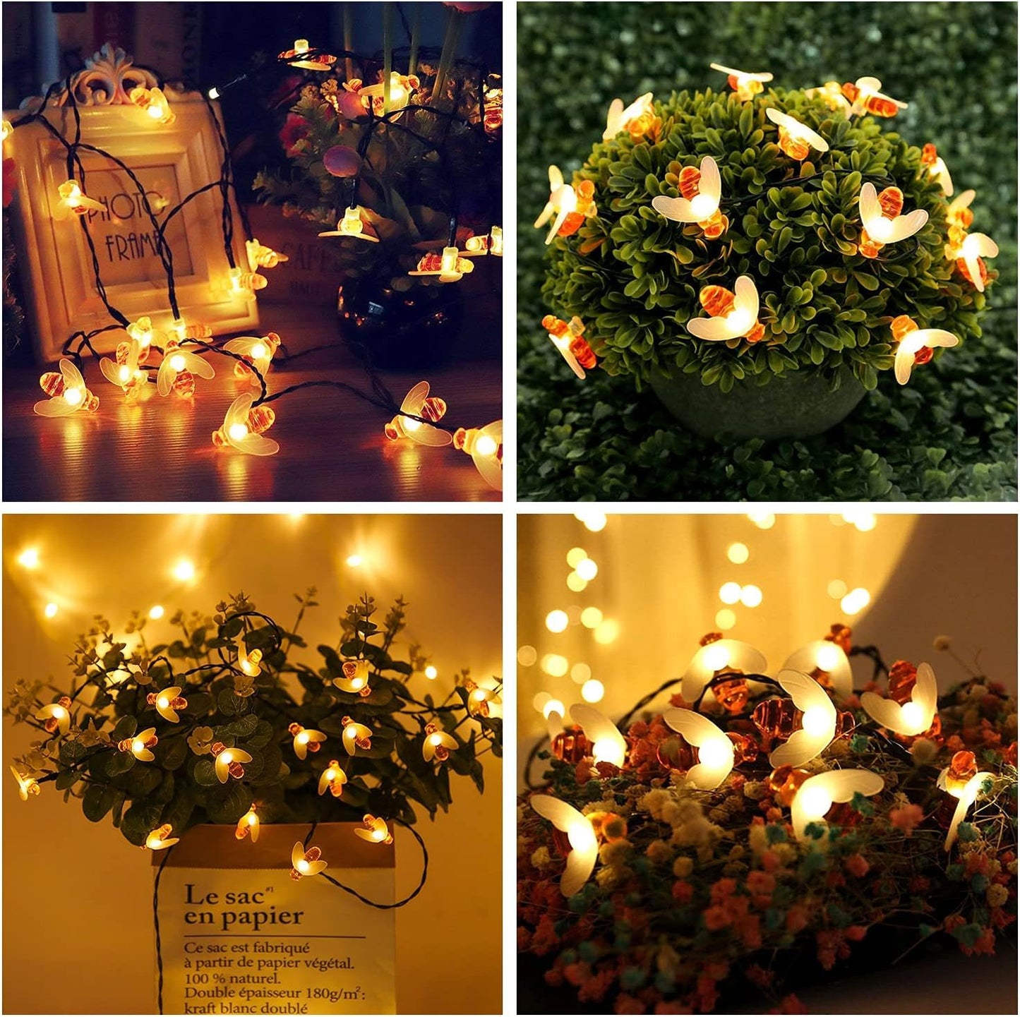 30 LED, 6.5m Solar Powered Cute Bee Design Fairy Lights (Warm White)