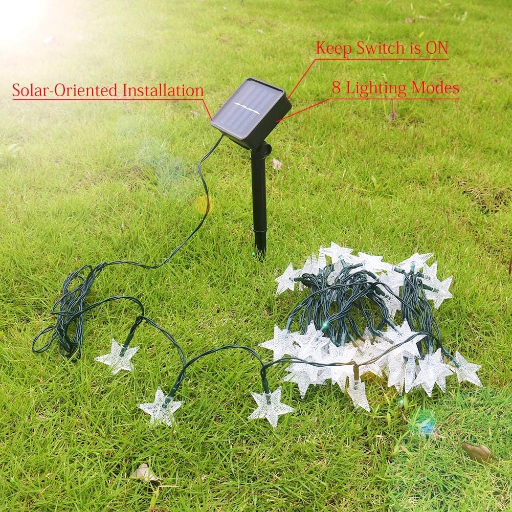Solar Powered 30 Led Star Twinkle String Lights ( 6.35 m Warm White)