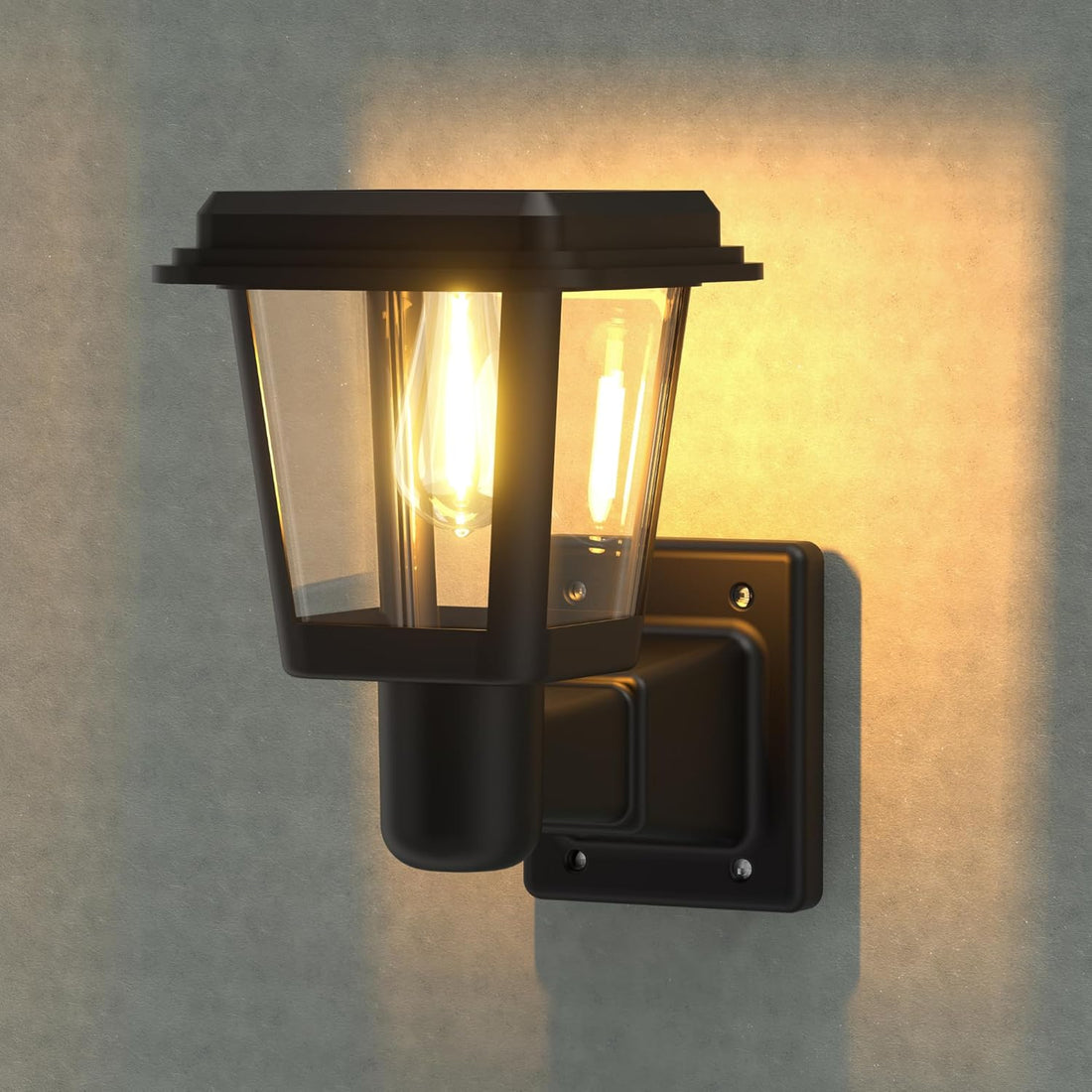 Solar Outdoor Wall Lantern Sconce – Black Finish