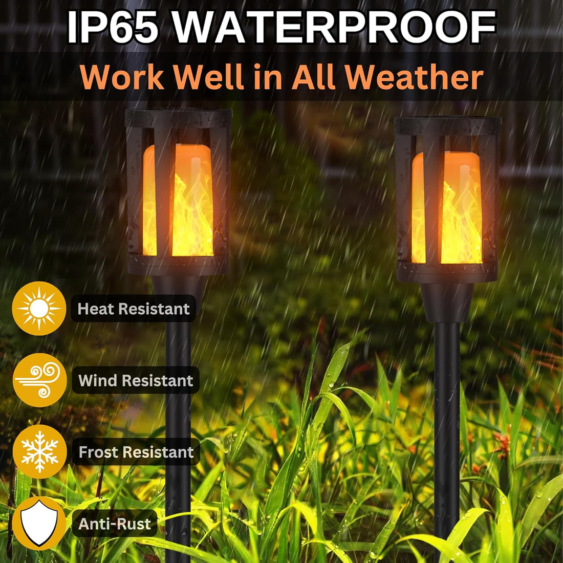 Solar Torch Pathway Lights With Flickering Flame (Pack of 2)