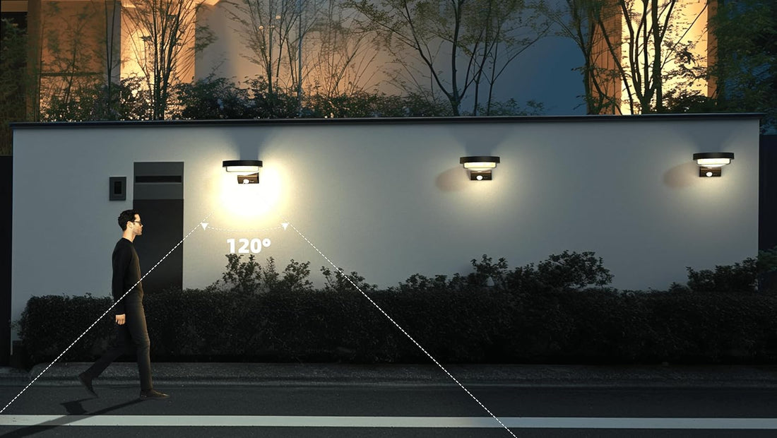 Modern Black Outdoor Solar Wall Light with Motion Sensor ( Round )