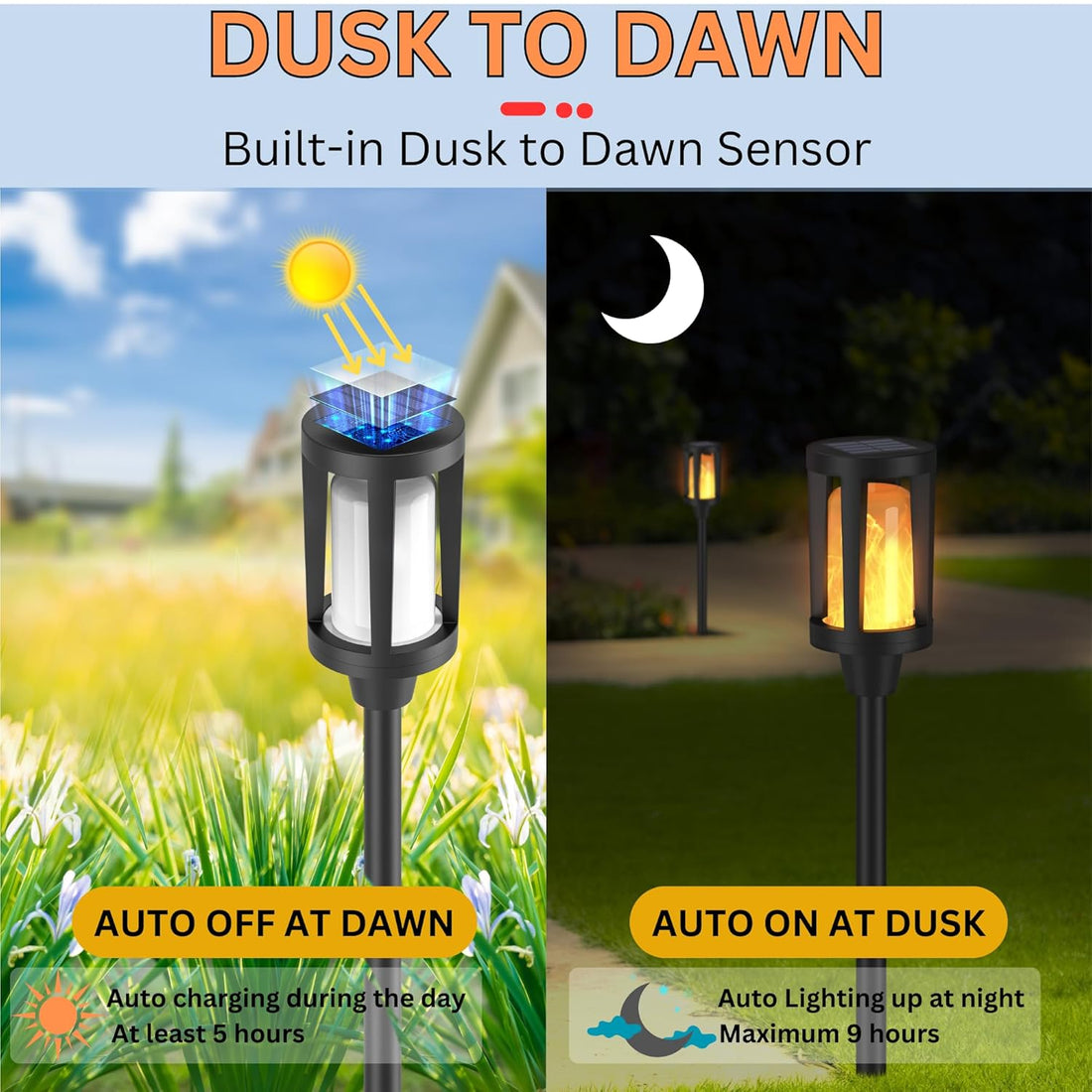 Solar Torch Pathway Lights With Flickering Flame (Pack of 2)