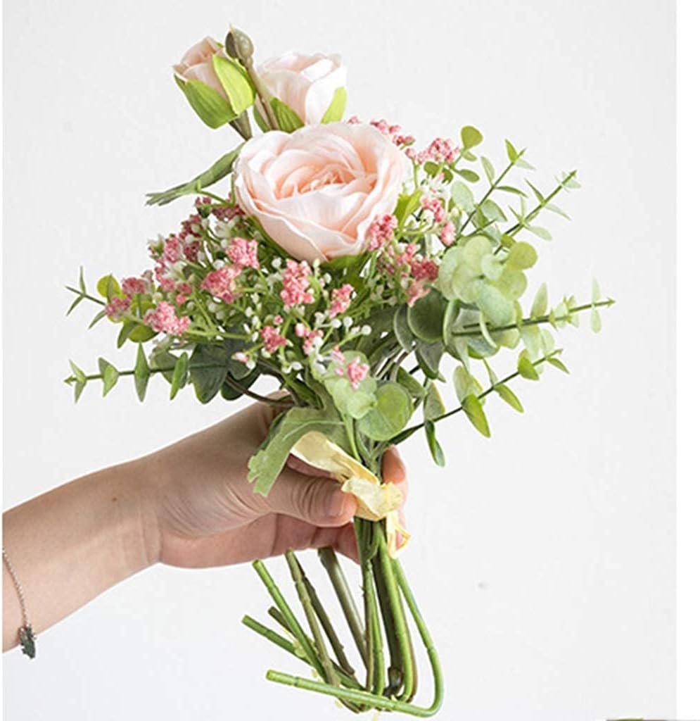 Artificial Fake Silk Flower Arrangement - Pink  (14 inch, Pack of 7, Flower Bunch)