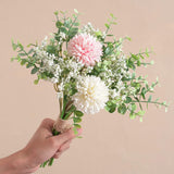 HomeXO Artificial Fake Silk Flower Baby Breath Chrysanthemum Arrangement Faux Wedding Bouquets for Home Office Decoration, Table Centerpiece-(Pink&White)