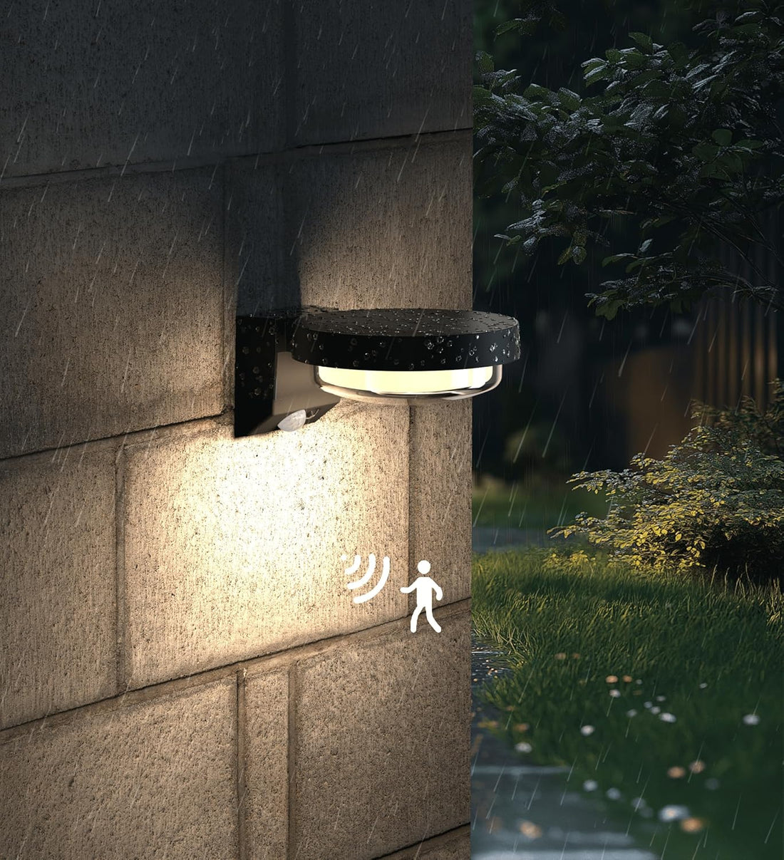 Modern Black Outdoor Solar Wall Light with Motion Sensor ( Round )