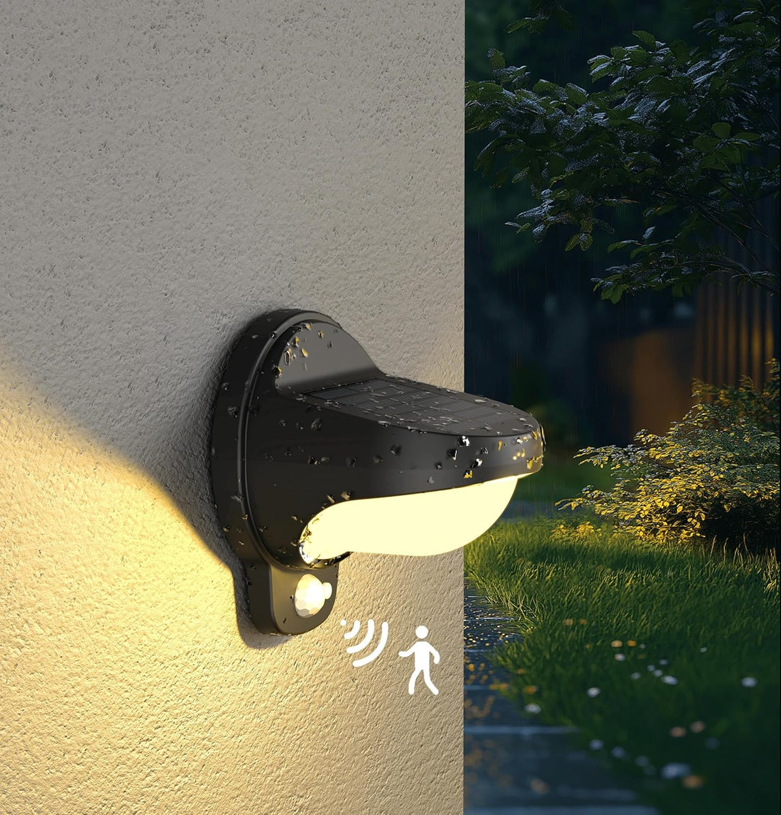 Modern Black Outdoor Solar Wall Light With Motion Sensor ( Oval )