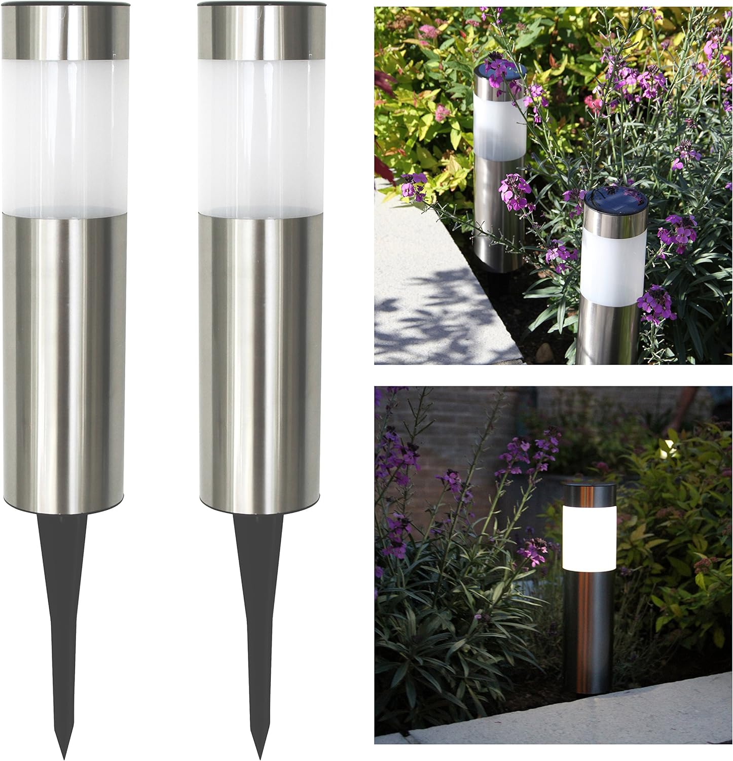 Solar Powered Path Bollard Lights ( Pack of 2, Silver )