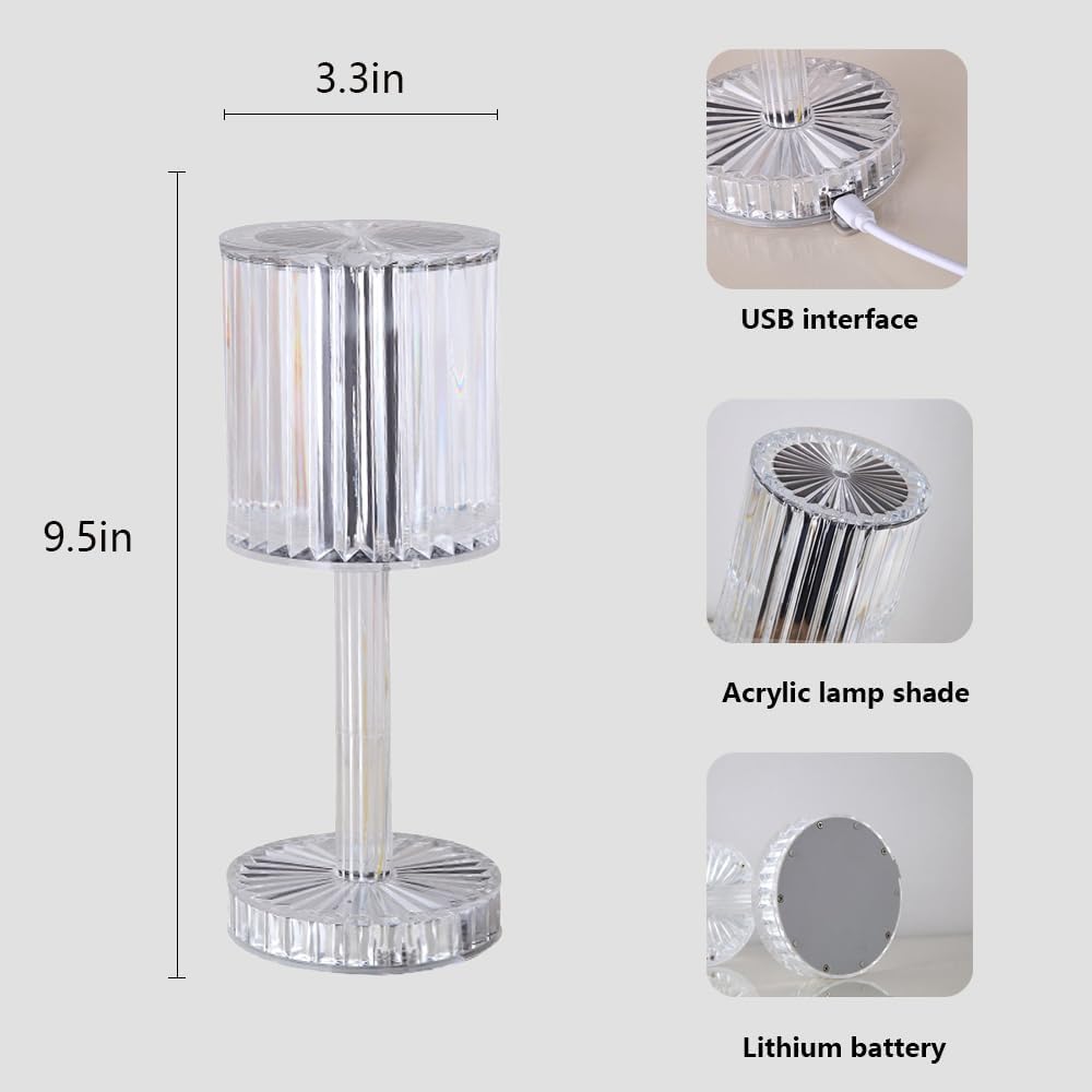 3 Color Changing Crystal Table Lamp With Touch Control (9.5 inch )