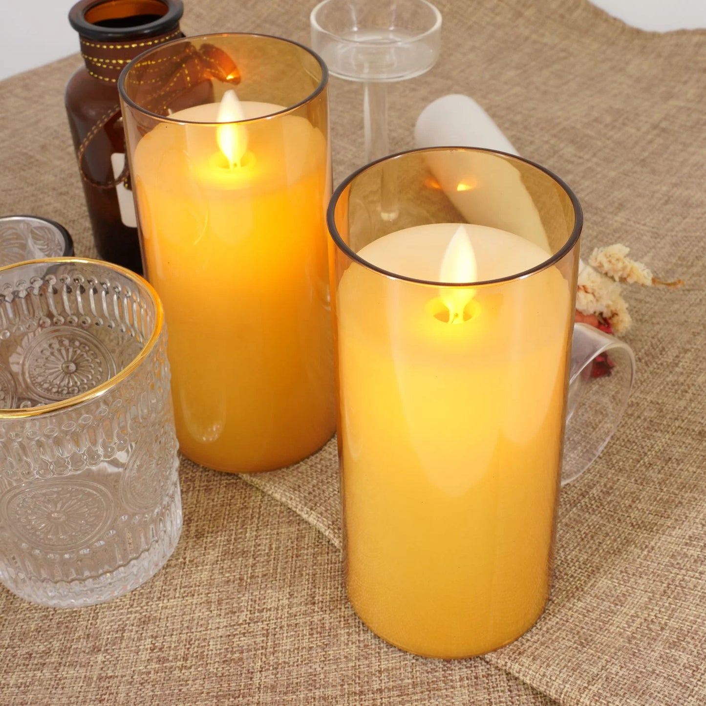 Acrylic Glass Battery Operated Flameless Led Candles ( 4.9 inch , Gold)