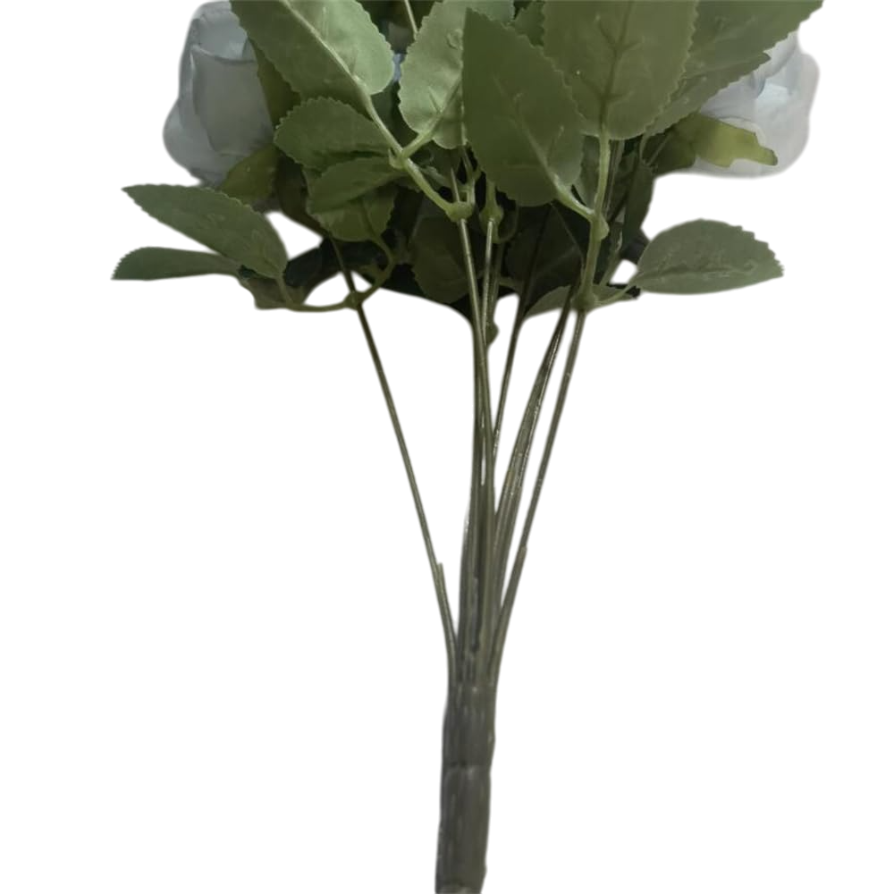 Artificial Rose Bouquet – 7 Soft Silk Roses With Green Leaves