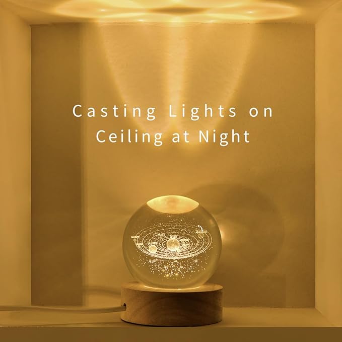 3D Galaxy Crystal Ball Night Light With Wooden Base ( Solar System )