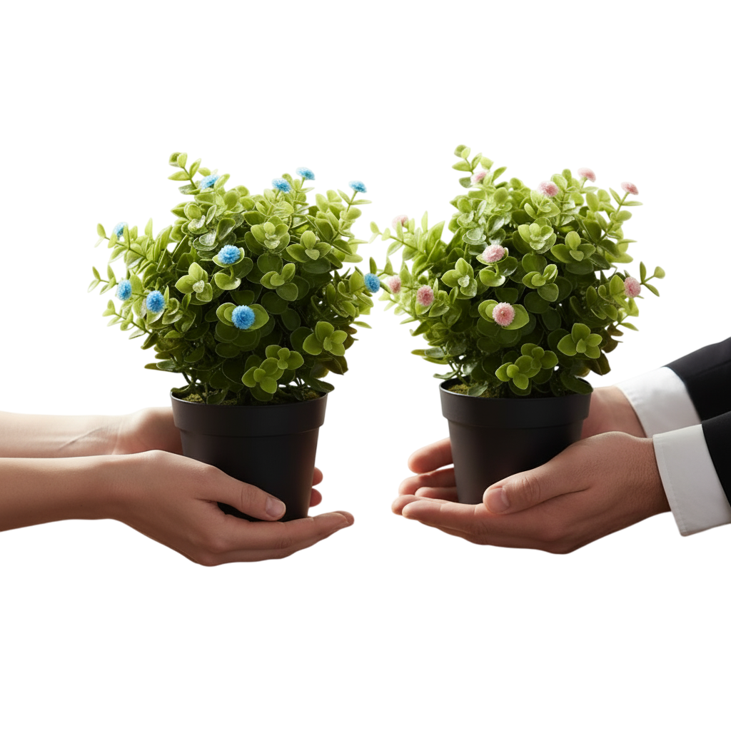 Artificial Eucalyptus Potted Plants With Flowers– Set of 2
