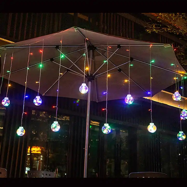 XERGY 12 Wishing Ball LED Curtain String Lights with 8 Flashing Modes Lights for Home Decoration Wedding, Diwali Party,Home Decor, Patio Lawn Light (96 LED,Multi)