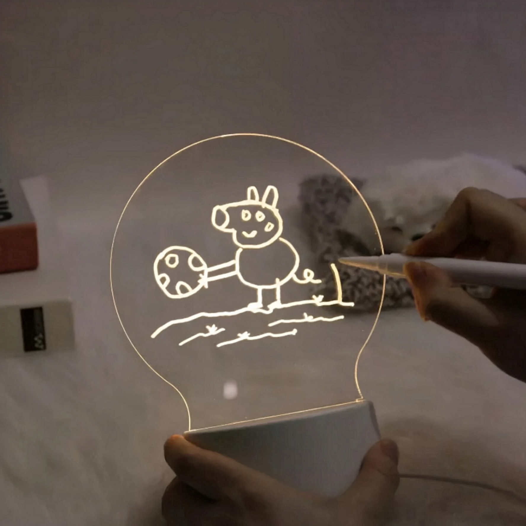Acrylic Writing Board Table Lamp With Light & Pen - Round