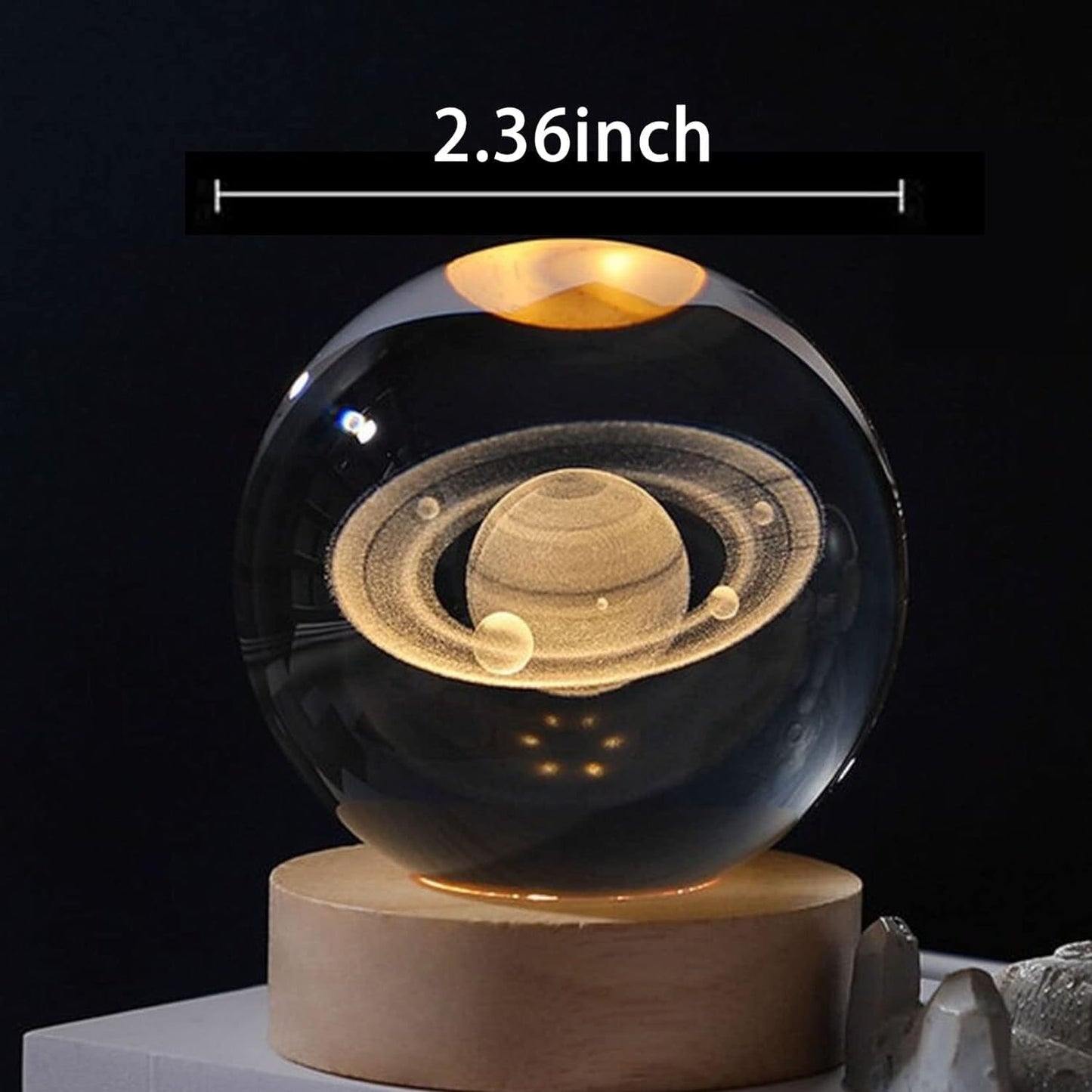 3D Saturn Crystal Ball Night Light With Wooden Base