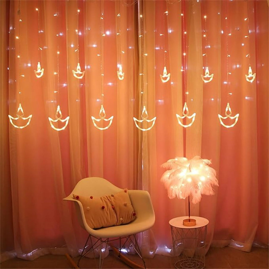 Diya Shape LED Curtain String Lights – 2.6 Meter (Warm White)