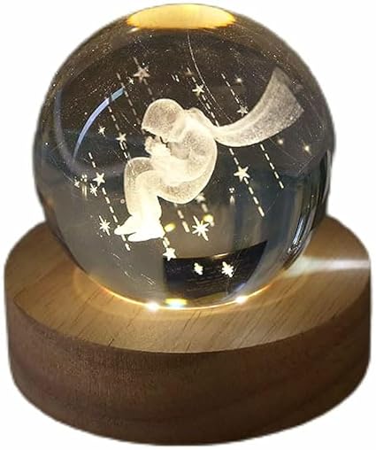 3D Galaxy Crystal Ball Night Light With Wooden Base (Star Prince)