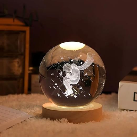 3D Galaxy Crystal Ball Night Light With Wooden Base (Star Prince)