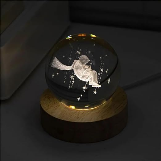3D Galaxy Crystal Ball Night Light With Wooden Base (Star Prince)