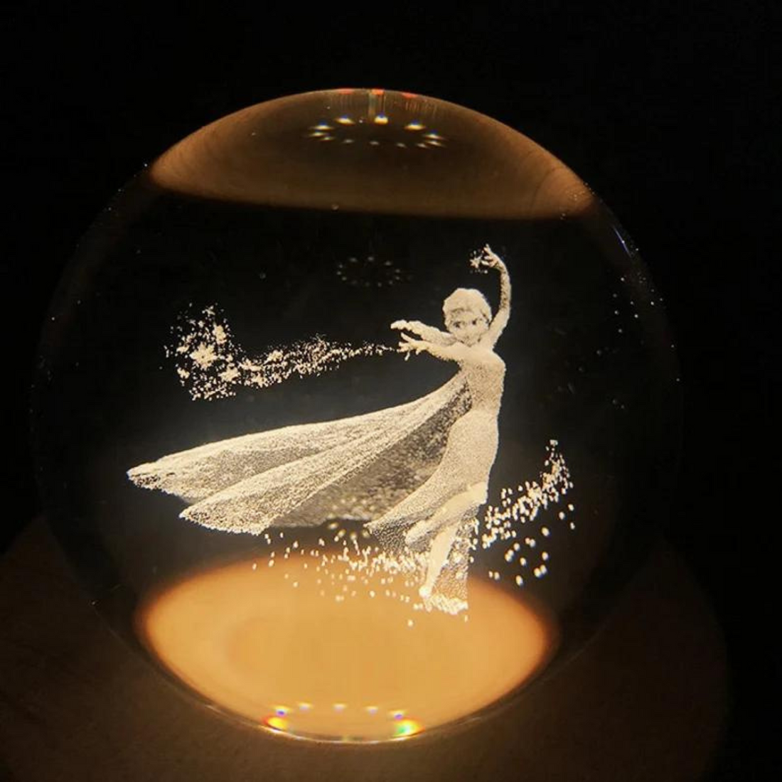 3D Galaxy Crystal Ball Night Light With Wooden Base ( Princess Elsa )
