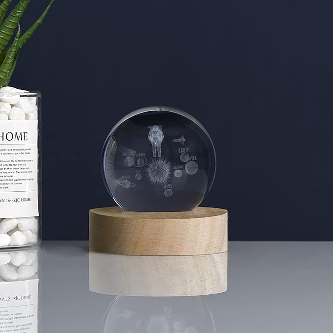 3D Galaxy Crystal Ball Night Light With Wooden Base ( Astronaut Galaxy )