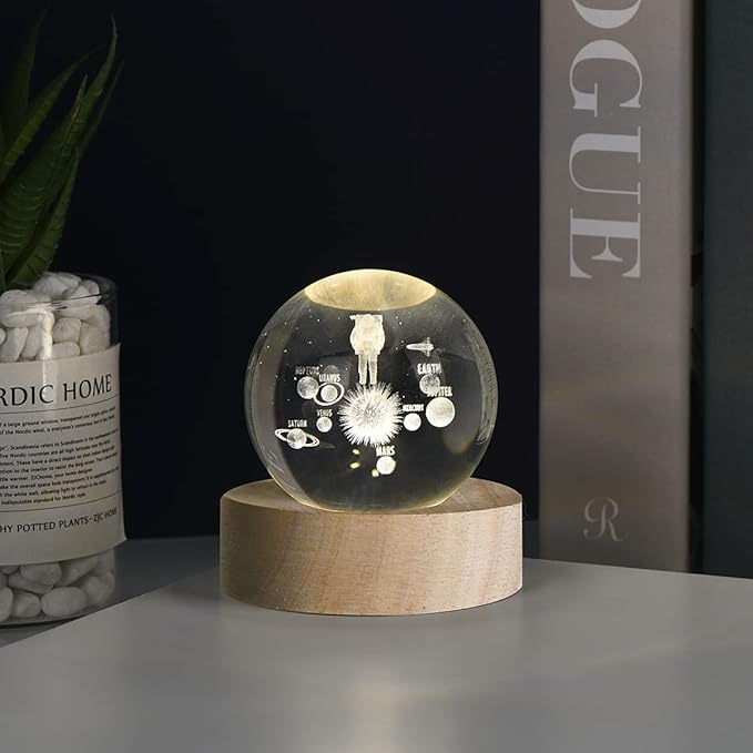 3D Galaxy Crystal Ball Night Light With Wooden Base ( Astronaut Galaxy )
