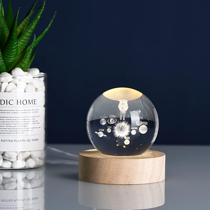 3D Galaxy Crystal Ball Night Light With Wooden Base ( Astronaut Galaxy )