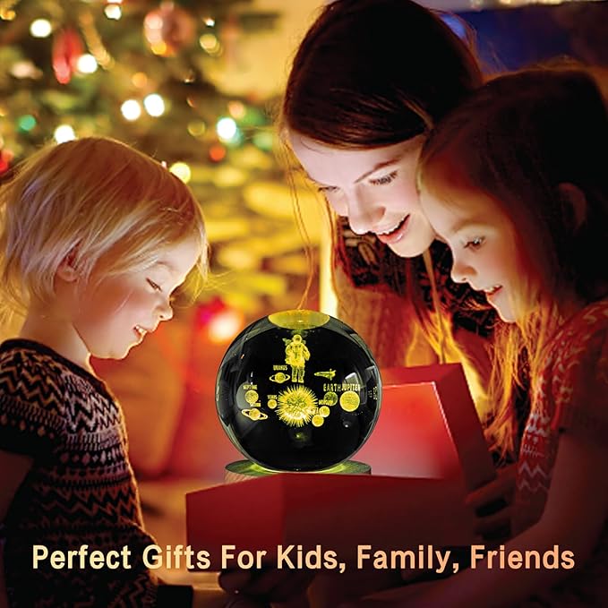 3D Galaxy Crystal Ball Night Light With Wooden Base ( Astronaut Galaxy )