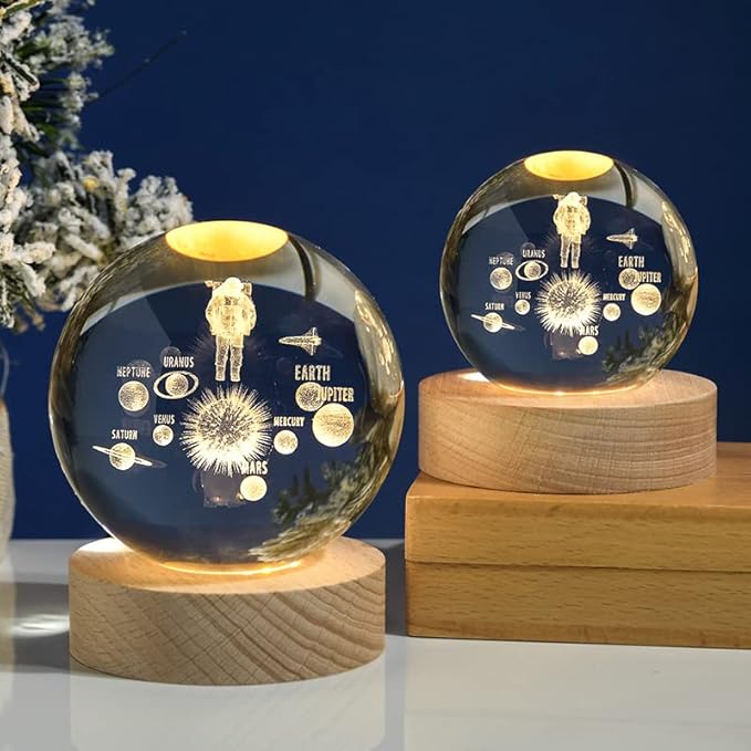 3D Galaxy Crystal Ball Night Light With Wooden Base ( Astronaut Galaxy )