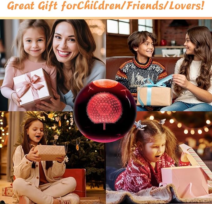 3D Galaxy Crystal Ball Night Light With Wooden Base (Dandelion)