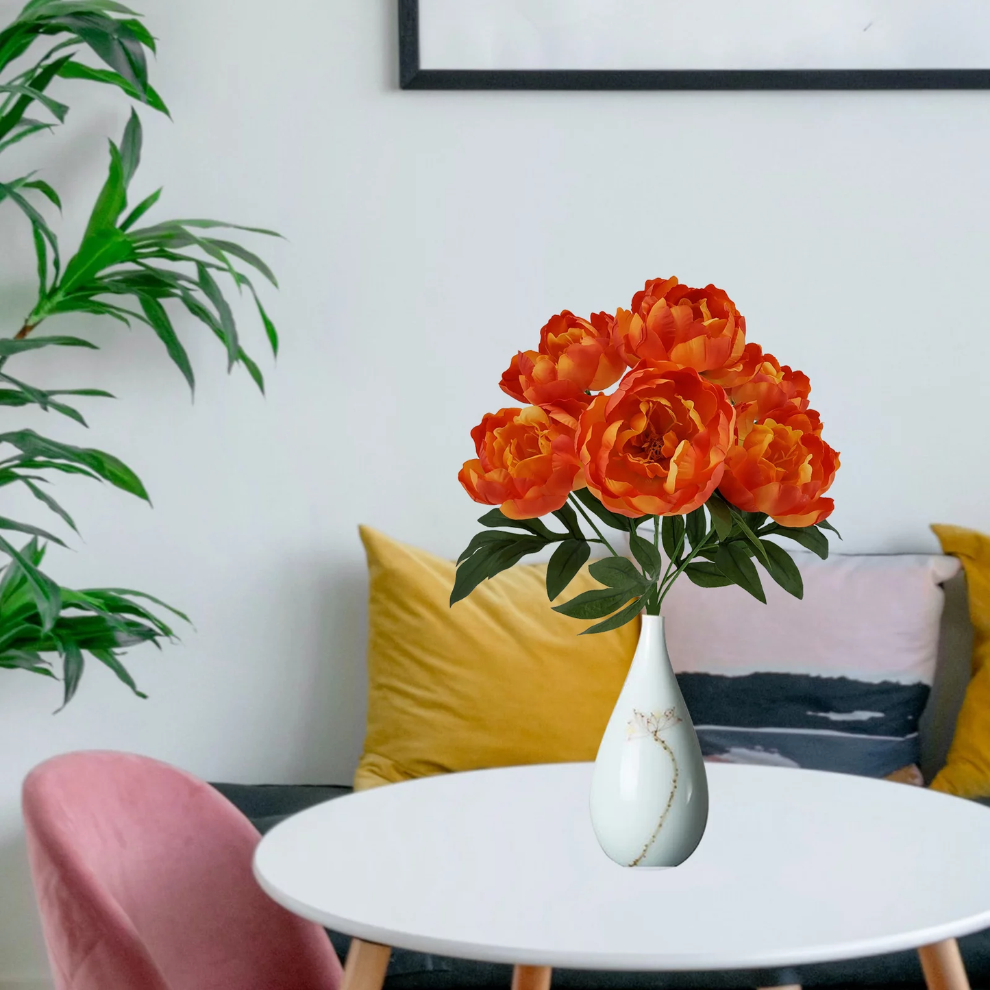 Peony Decorative Artificial Fake Faux Flower ( Orange )
