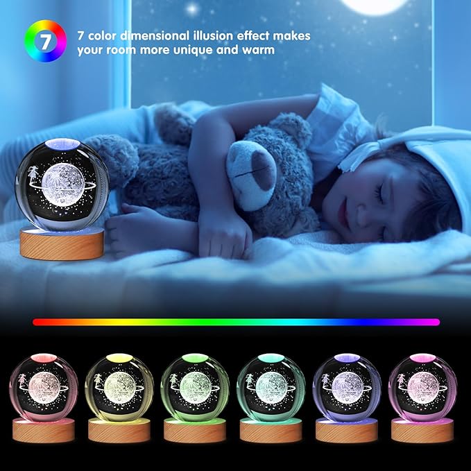 3D Galaxy Crystal Ball Night Light With Wooden Base (SkyWalk)